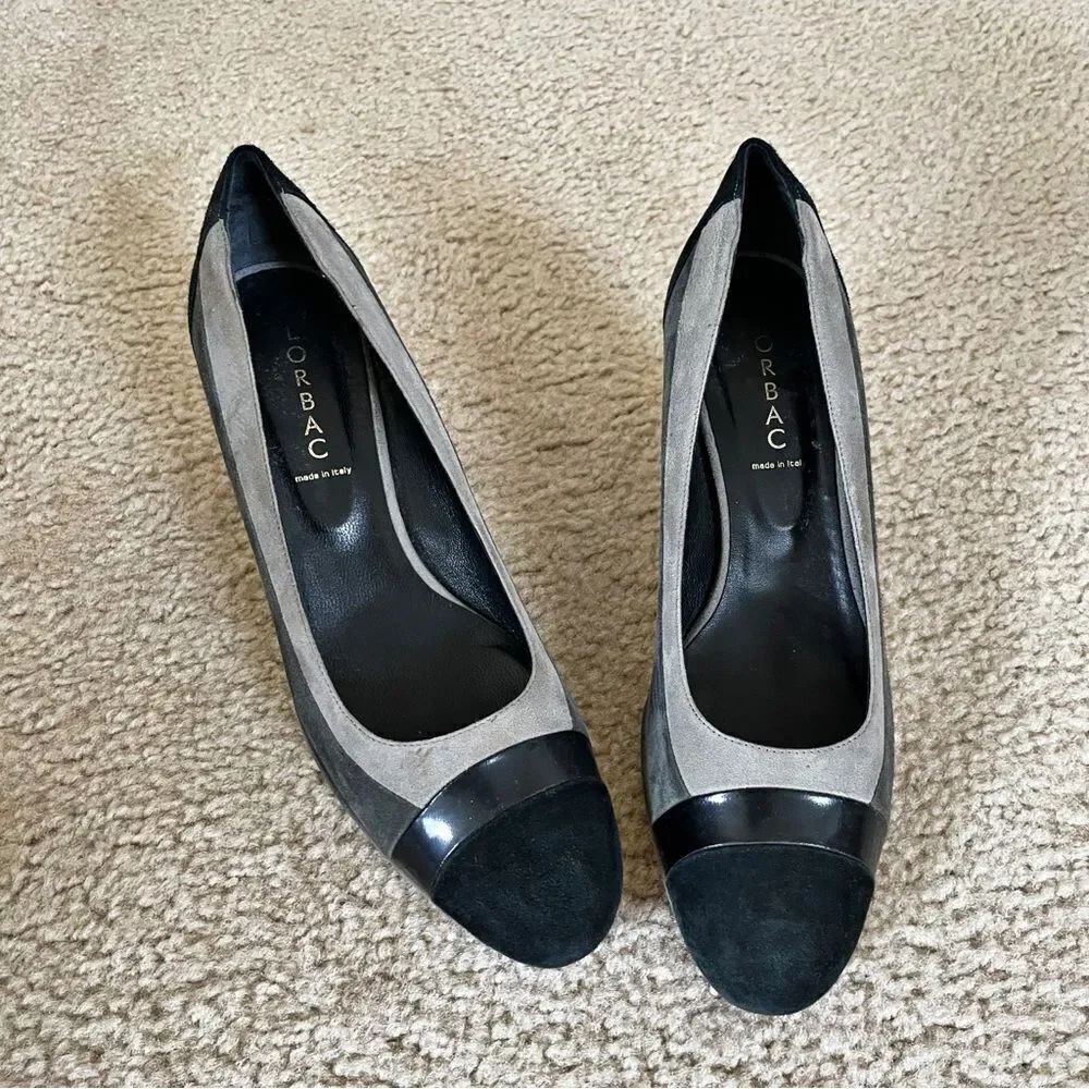 LORBAC Women’s Italian Black & Gray Suede Leather Platform Heels Size 41/10.5